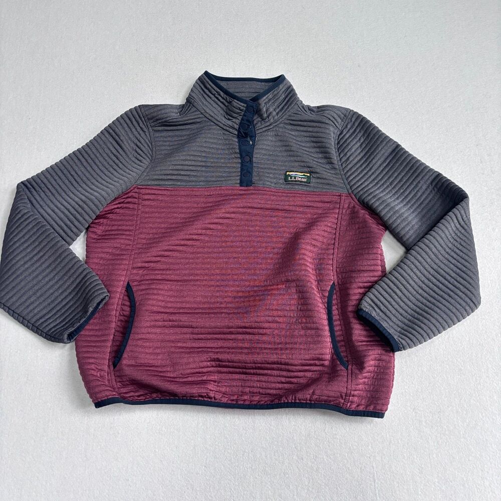 LL Bean Airlight Knit Pullover Sweatshirt Women L Petite Wine Outdoor Camp Hike